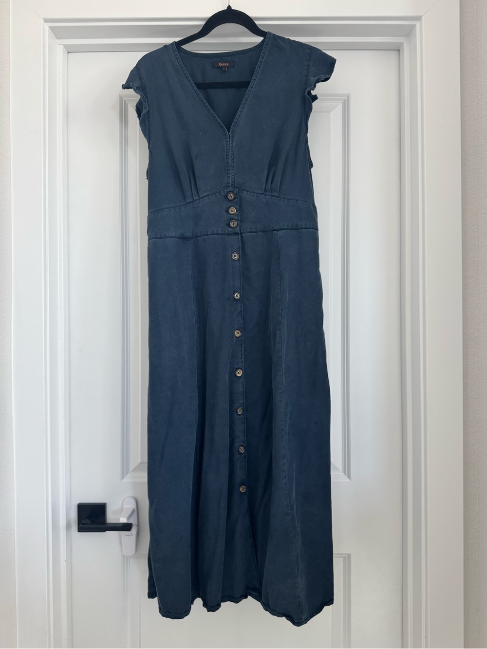 Quince Indigo Button-Front Midi Dress